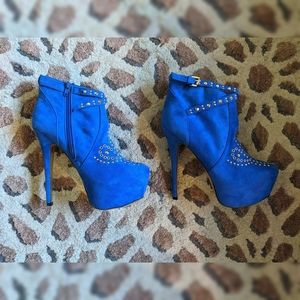 Cobalt Blue Suede Heeled Booties